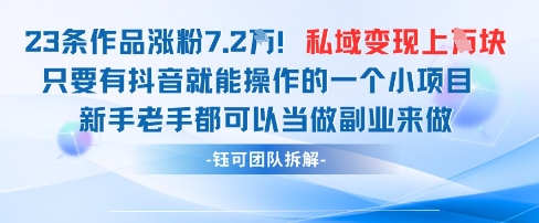 抖音私域项目23条作品涨粉7.2W,私域变现1W-财富区