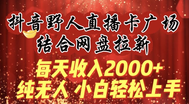 每天收入2000+,抖音野人直播卡广场,结合网盘拉新,纯无人,小白轻松上手-财富区