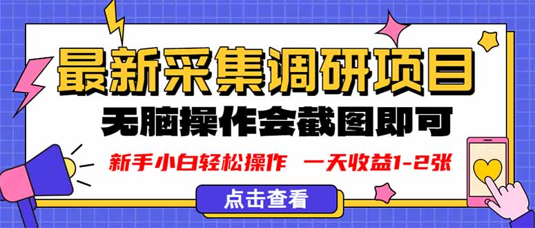 新版采集调研项目,截图上传即可,无脑操作,日收益1-2张-财富区