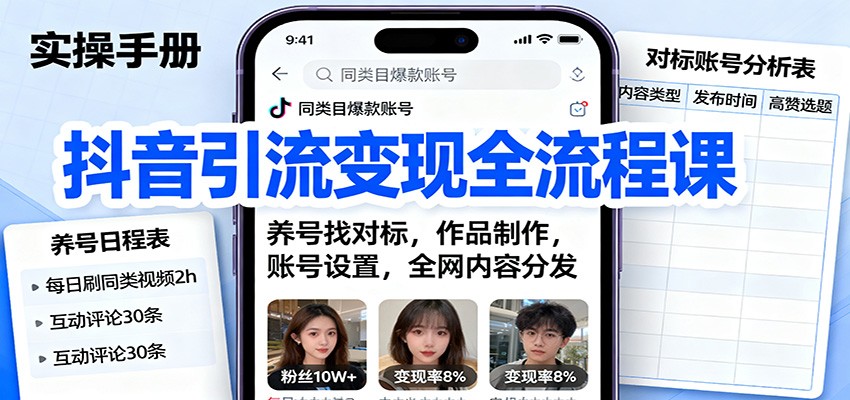 抖音引流变现全流程课:养号找对标,作品制作,账号设置,全网内容分发-财富区