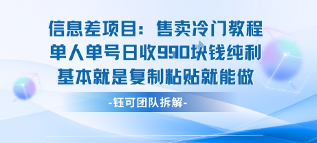 信息差项目:售卖冷门教程单人单号日收9张纯利基本就是复制粘贴就能做-财富区