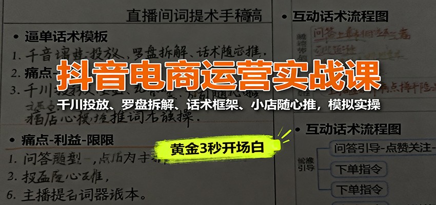 抖音电商运营实战课:千川投放、罗盘拆解、话术框架、小店随心推,模拟实操-财富区