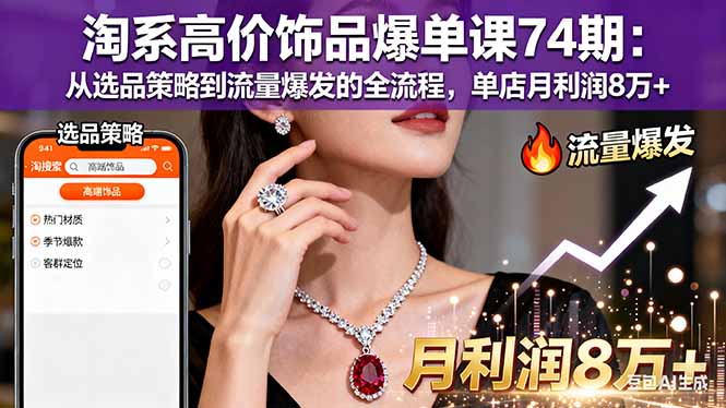 淘系高价饰品爆单课74期:从选品策略到流量爆发的全流程,单店月利润8万+-财富区