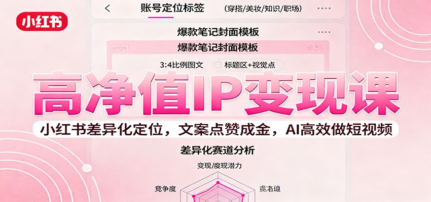 高净值IP变现课:小红书差异化定位,文案点赞成金, AI高效做短视频-财富区