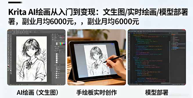 Krita AI绘画从入门到变现:文生图/实时绘画/模型部署,副业月均6000元-财富区