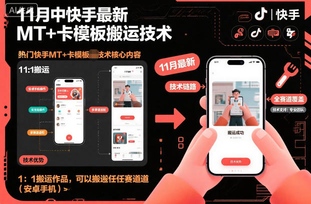 11月中快手最新MT+卡模板搬运技术,1:1搬运作品,可以搬运任何赛道(安卓手机)-财富区