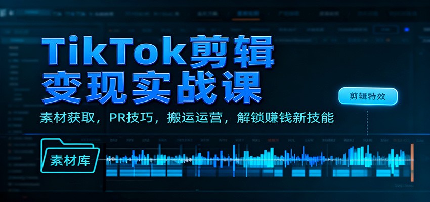 TikTok剪辑变现实战课:素材获取,PR技巧,搬运运营,解锁赚钱新技能-财富区